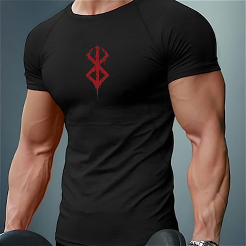 Base Layer Top - Herren Kompressions-Shirts mit Aufdruck, Sommer Kurzarm